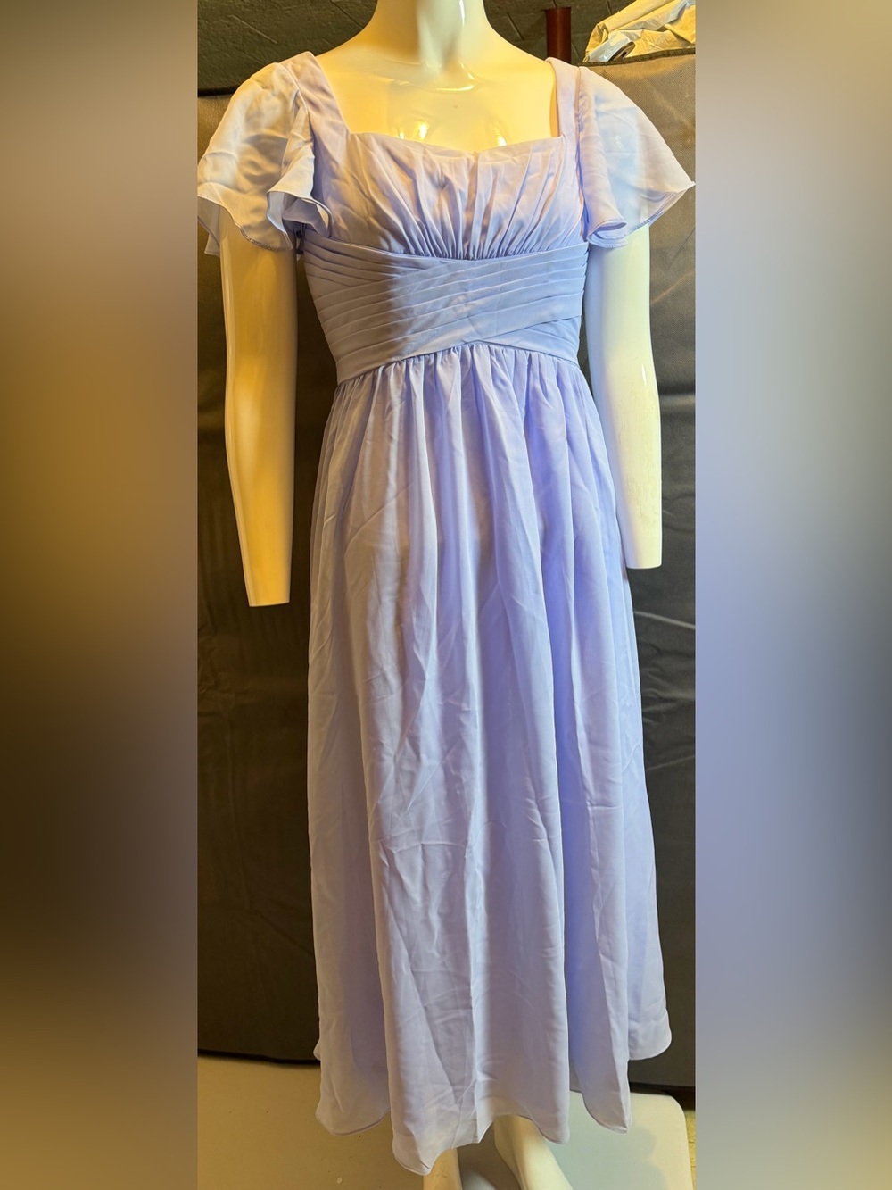 Girl’s Lilac Square-Neck Dress with Flutter Sleeves
